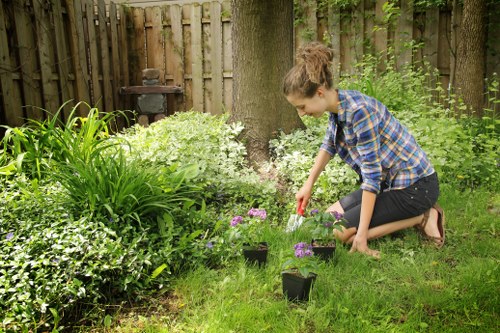 Modern urban garden in Hoxton featuring eco-friendly irrigation systems.